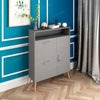 New 3 Tier Shoe Storage Wood Cabinet Cupboard with 2 Drawer & Door & Shelf Unit Grey
